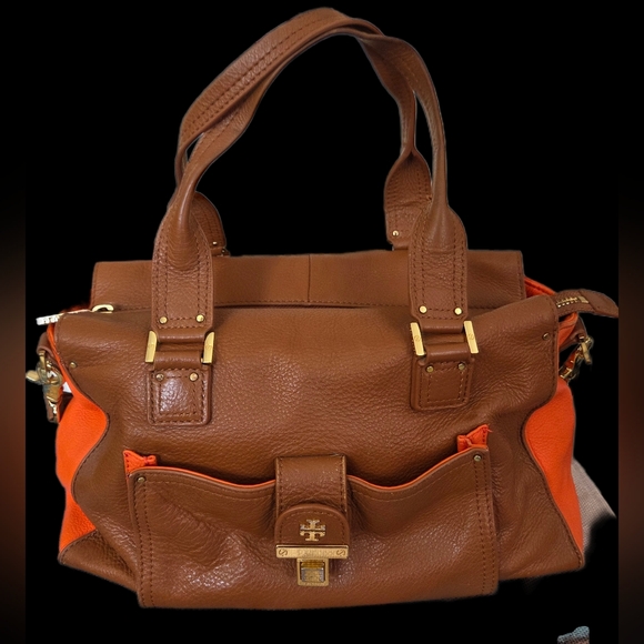 Tory Burch Handbags - Tory Burch Brown and Orange Leather Tote Bag